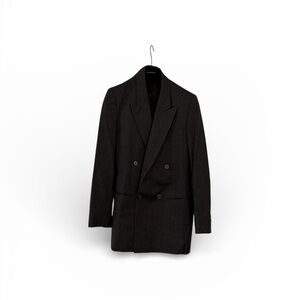 Grey flannel double breasted blazer. Made in France. Impeccable tailoring.